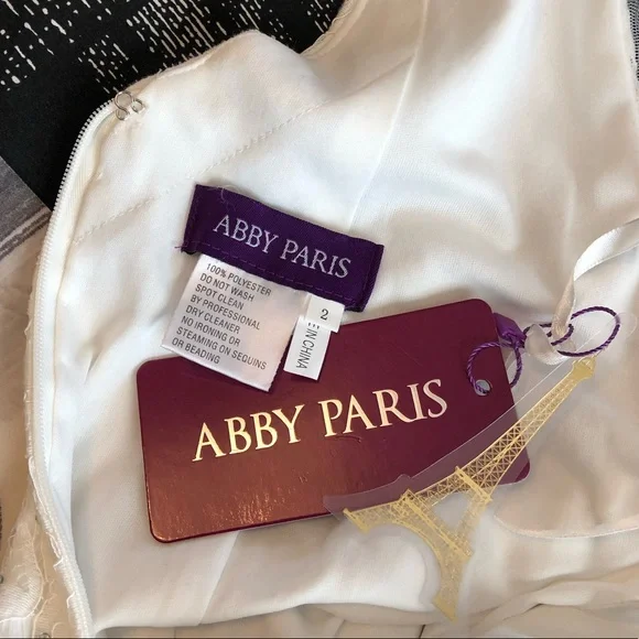 NEW ABBY PARIS SZ 2 IVORY LACE BEADED ILLUSION FORMAL EVENING GOWN - Picture 11 of 12